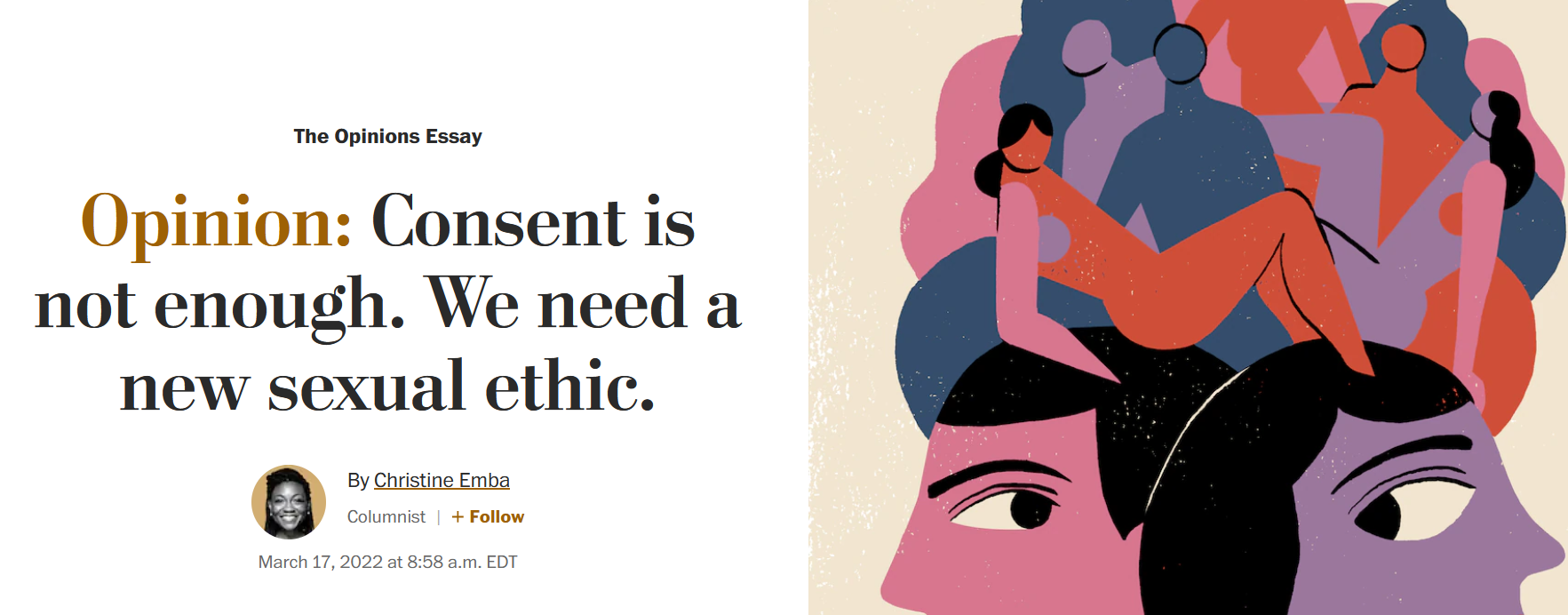 Screenshot of Washington Post opinion article, "Consent is not enough, we need a new sex ethic"